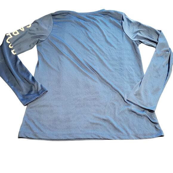 Cuffy's Unisex Size L Long Sleeve Polyester Silky Logo T-Shirt FITTED Blue FLAWS - Picture 5 of 9